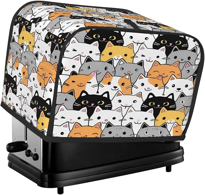 Toaster Cover 2 Slice Cute Cartoon Cat Animal Waterproof Appliance Cover with Hang Loop Bread Baker Toaster Cover for Kitchen