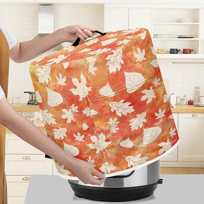 Insulated Pressure Cooker Appliance Cover, Also Fit for Rice Cooker, Air Fryer and Crock Pot, 6 Quart Dust Cover with Pocket for Spoon/Cooking Utensils/Recipes, Washable, Maple Leaf Tie Dye