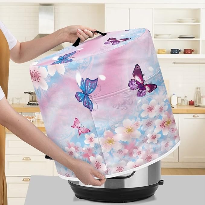 Cherry Blossom and Butterfly Print Appliance Cover Dust Cover for 3 Quart,Electric Pressure Cooker Rice cooker,Air Fryer and Crock Pot, Machine Washable