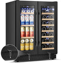 Wine and Beverage Refrigerator with Glass Door, 24-Inch Dual Zone Wine Fridge Under-Counter,4.6 Cu.Ft. 65 Cans and 20 Bottles Wine Cooler,Built-in or Freestanding Wine and Drink Fridge with Blue Light