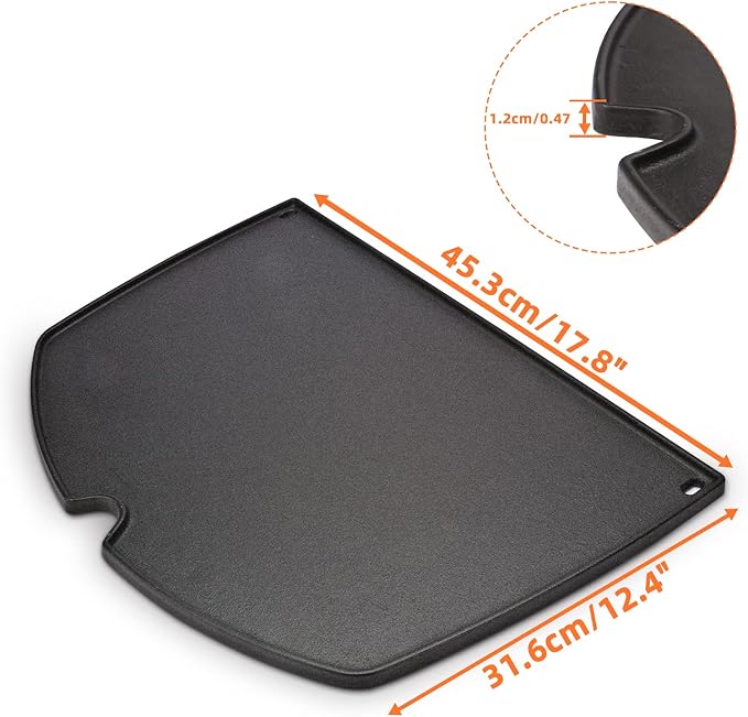For Weber Q Griddle, 6506 Cast Iron Griddle for Weber Q300 Q320 Q3000 Q3100 Q3200 Series Gas Grills Parts, Grill Griddle Insert for weber 57060001 586002 426001 56010049 404341, 17.8" x 12.4"