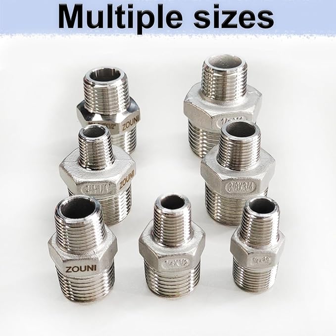 1/2" x 3/8" Reducing Hex Nipple, 304 Stainless Steel NPT Male Pipe Fitting Reducer Nipple Adapter 2000psi Reducer Connector Suit for 0.71" and 0.57" Pipe ID (1/2"x 3/8"MNPT)