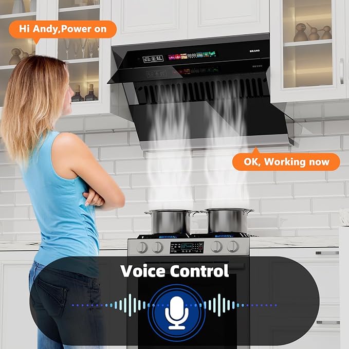 BRANO Under Cabinet Range Hood 30 inch, 900CFM Vent Hood with Voice/Gesture/Touch Control Control, Unique Side-Draft Design for Modern Kitchen, Ducted/Ductless Convertible
