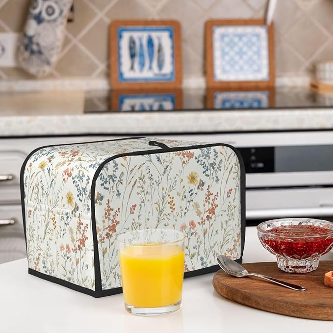 2 Slice Toaster Cover for Kitchen Wildflower Flower Botanical Spring Waterproof Dustproof Toaster Dust Cover with Side Pockets Decorative Universal Cover for Wide Slot Toasters Small Appliances
