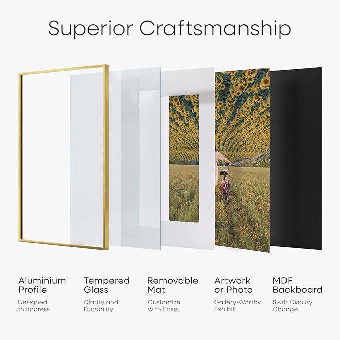 Homeforia 6x8 Picture Frame Gold, High End Metal 6 x 8 Frames with Mat 5 by 7 for Print, Photo Frame 6x8 Gold Matted to 5x7 inches Art, 6by8 Wall or Tabletop Frames, Tempered Glass, Wall Kit, Set of 3