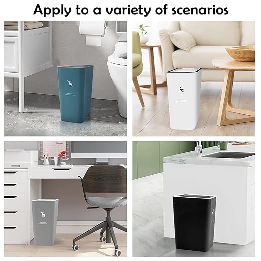 XPIY Trash Can with Lid, 2 Pack 4 Gallons/15 Liters Garbage Can with Press Top, Small Trash Can Dog Proof, Plastic Trash Bin, Waste Basket for Bathroom|Kitchen|Bedroom|Office (2, White)