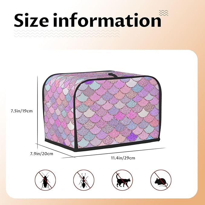 2 Slice Pink Mermaid Fish Scales Toaster Cover, Dust Proof & Fingerprint Protection with Pocket, Portable Kitchen Accessories