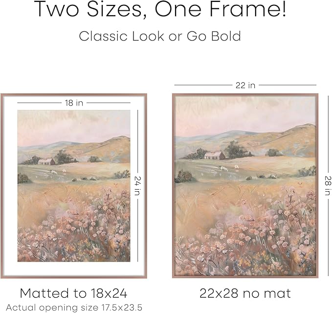 Homeforia 22x28 Poster Frame Mocha, High End Metal 22 x 28 Large Picture Frames with Mat 18 x 24 for Photo, 22x28 Thin Frame Matted to 18x24 inch Print, 28x22 Frame, Tempered Glass, Wall Kit, Set of 1