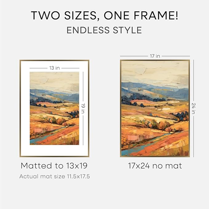 Homeforia 17x24 Picture Frame Bronze, High End Metal 17x24 Brass Poster Frames with Mat 13x19 Photo, 17 x 24 Frame Matted to 13 by 19 inch Print, 24by17 Thin Frames, Tempered Glass, Wall Kit, Set of 3