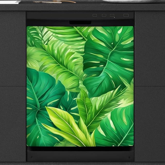 Dishwasher Magnet Cover Palm Leaf Summer Beach Front Dishwasher Cover Decoration Reusable Magnetic Door Cover Panel Decal Home Appliances Stickers Kitchen Refrigerator Fridge 23"x26"