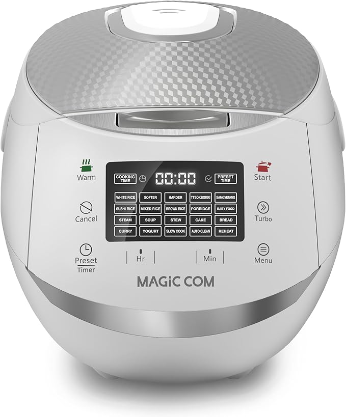 MAGiC COM multi-Functional Digital Rice Cooker 10 Cup Uncooked (20 Cup Cooked), 15-in-1 Programmable Electric Rice & Grain Cooker with Auto Clean, Non-Stick Pot, Steamer Basket, 24H Delay Timer, and Auto Keep Warm(White)