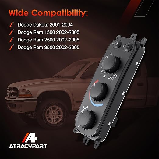 599-212 HVAC Control Module A/C Heater Climate Panel Switch Compatible with Dodge Ram 1500 2500 3500 2002-2005 & Dakota 2001-2004, Replaces# 55055905AA 55055905AD 55056246AA