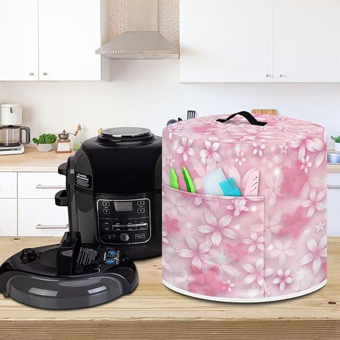 TODIYADDU Peach Floral Dust Cover for Electric Pressure Cooker Waterproof Air Fryer Cover Dust Cover with Storage Pocket and Handle Portable Instant Pot 3 Quart Pressure Cooker Cover Present
