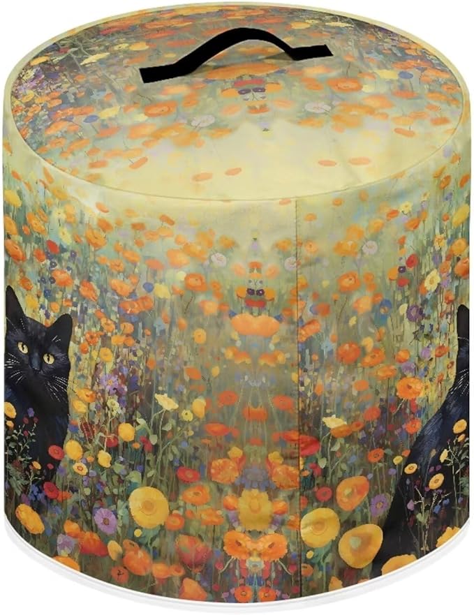 Xoenoiee Black Cat Floral Pattern Kitchen Appliance Dust Cover with Pockets, Electric Pressure Cooker & Air Fryer Cover, 8 Qt Pot