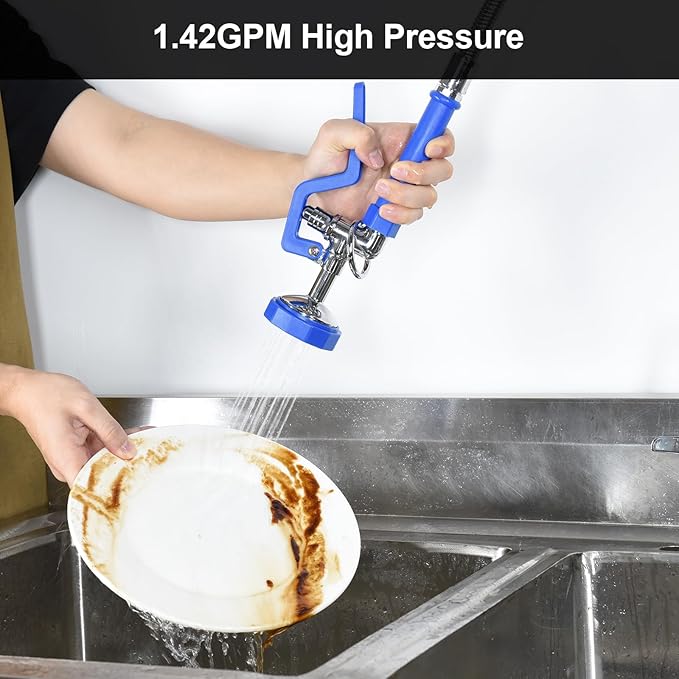 Commercial Dishwasher Sprayer for Kitchen Sink: Akwadu Pre Rinse Sprayer Head for Commercial Faucets - High Pressure Dish Sprayers Replacement for Restaurant Cleaning (Blue)