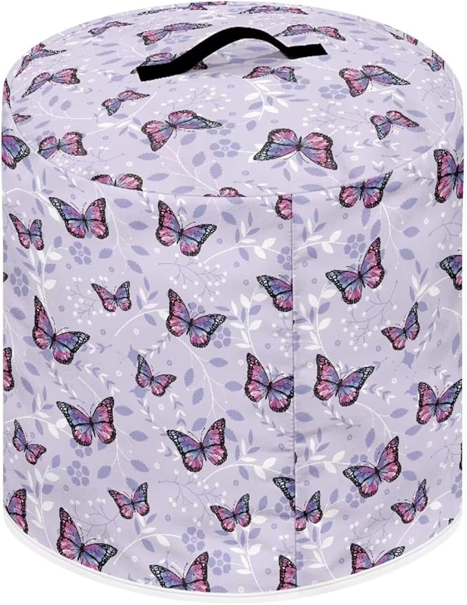 Purple Butterfly Pressure Cooker Cover for Women Dust Protection Insulated Rice Cooker Cover with Easy to Clean Lining Dust Cover with Pockets for Instant Pot 6 Quart Appliance Cover