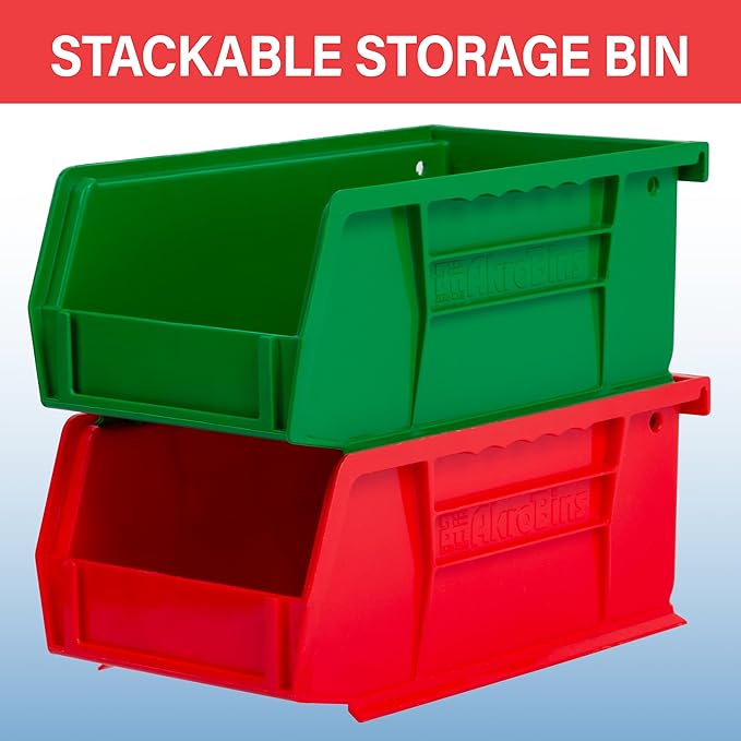 Akro-Mils 30220 AkroBins Plastic Storage Bins, Space-Saving Stackable Bins for Garage, Pantry, Craft Organization, 7-" x 4-" x 3-", Clear, 24-Pack