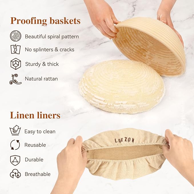 Banneton Bread Proofing Baskets Set of 2, 10" Round & 11" Oval Sourdough Proofing Baskets with Sourdough Bread Baking Supplies, Bread Making Kit