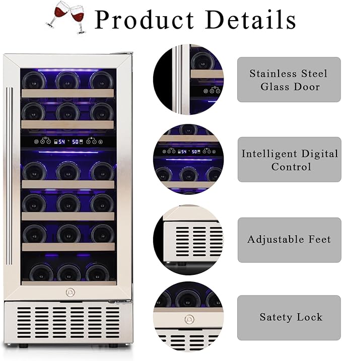 Wine Cooler Refrigerator with Double-Layer Tempered Glass Door,28 Bottles Wine Fridge (41-68°F) with Safety lock LED light, Freestanding Wine Refrigerator for Home Office
