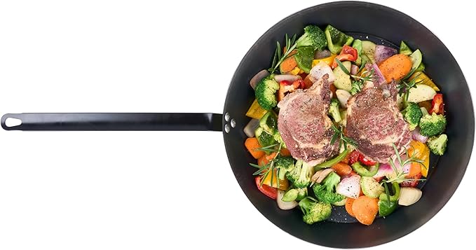 Restaurantware-Met Lux 16 Inch Fry Pan, 1 Lightweight Frying Pan - Induction-Ready, Triple-Riveted, Black Carbon Steel Cooking Skillet, Durable, For Searing, Sauteing, And Browning Food