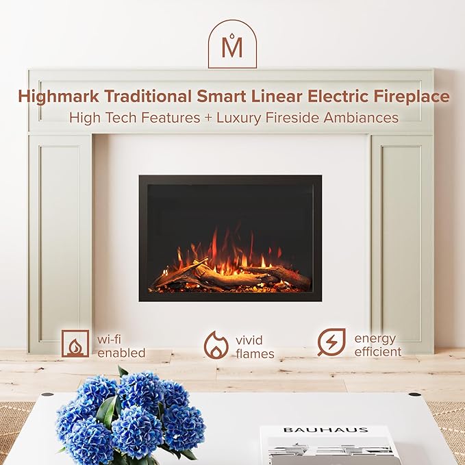 Modern Ember Highmark Traditional 26 Inch Built-in Smart Electric Fireplace Insert | Alexa/WiFi Enabled - Remote Included | Electric Firebox Heater with Multi-Color Flames | 1500W
