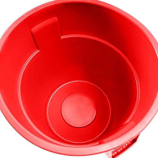 PRO&Family Commercial Round Trash Can, Ingredient Bin, Heavy-Duty Plastic, Anti-Static, Kitchen, Office, Outdoor Use (Red, 55 Gallon)