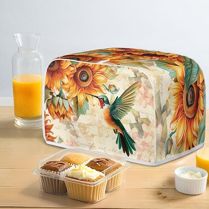 Hummingbird Sunflower Print 4 Slice Toaster Cover for Home Dust Fingerprint Protection for Kitchen Small Appliance