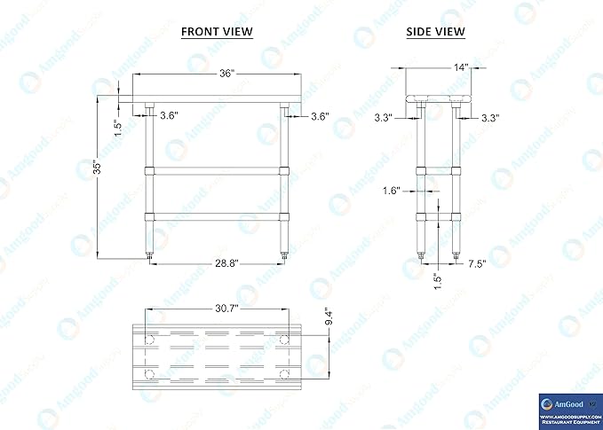 AmGood Stainless Steel Work Table with 2 Shelves | NSF | Metal Utility Table (36" Long x 14" Deep)