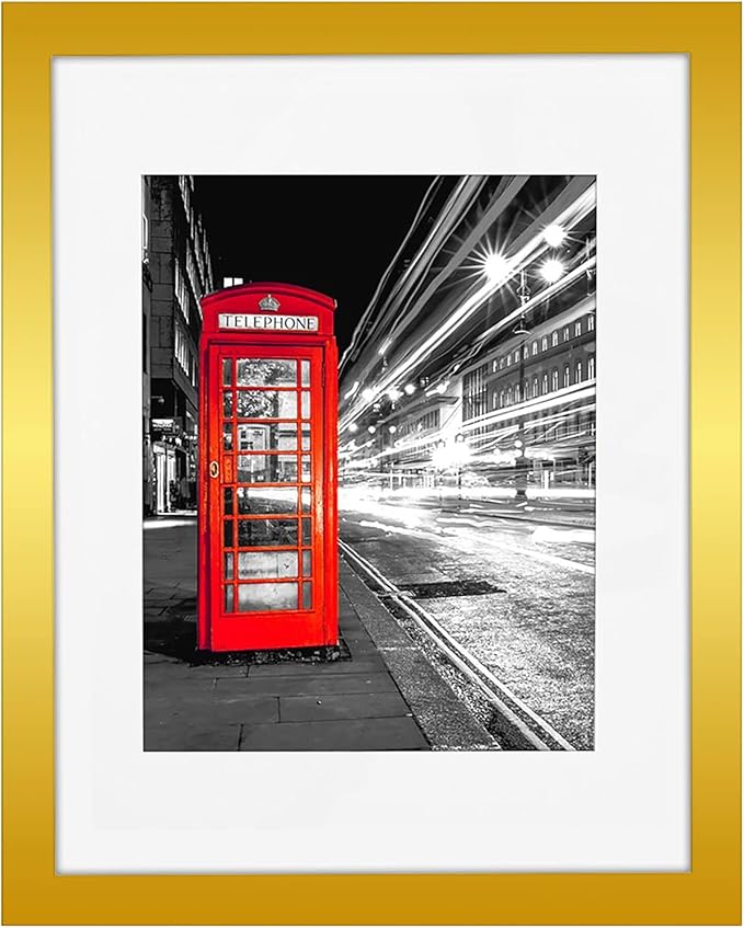 Americanflat 11x14 Picture Frame with Polished Crystal-Clear Glass - Use as 8x10 Frame with Mat or Display 11x14 Photo Without Mat - Signature Collection - Picture Frames for Wall Display - Gold