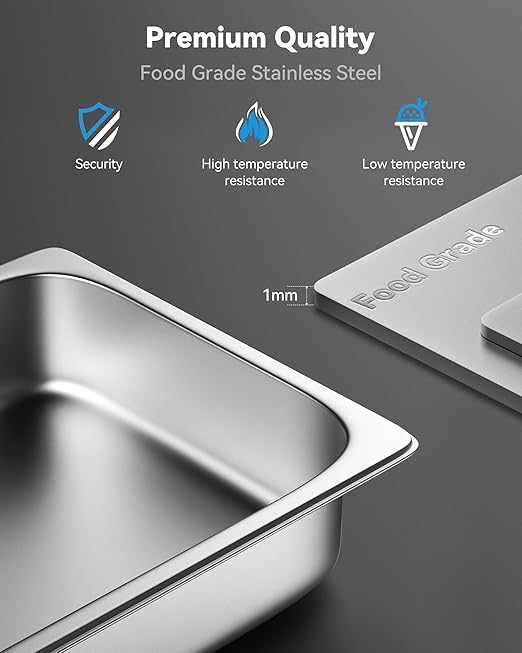 4 Pack Hotel Pans with Lids, 1/1 Full Size 4" Deep Steam Table Pan, 19 Gauge Thickened Stainless Steel Anti Jam Steam Pan, Commercial Food Storage Containers