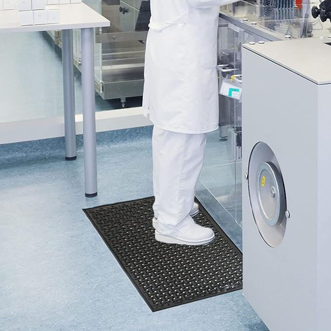M+A Matting Comfort Flow Anti Fatigue Mat - Grease Proof, Oil Proof, Odor Resistant, Lightweight Commercial Kitchen Mat for Wet Areas – Black (3' x 5')