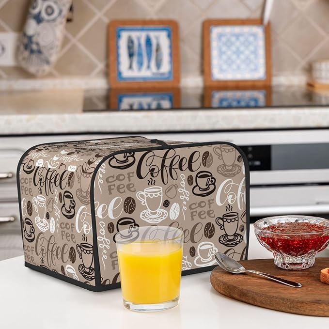 Brown Coffee Pattern 4 Slice Toaster Cover, Waterproof Toaster Dust Cover Bread Maker Protective Cover For Small Kitchen Appliance Dining Room Table Home Decor Gifts