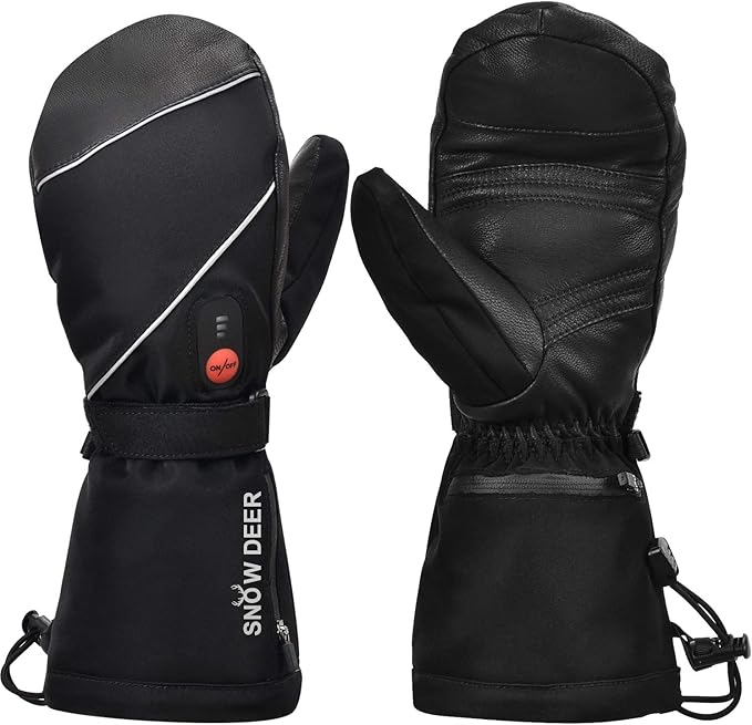 SNOW DEER Heated Mittens Gloves for Men and Women, 7.4V 2200MAH Electric Rechargeable Battery Ski for Winter Skiing Skating Snow Camping Hiking Heated Arthritis Hand Warmer Gloves