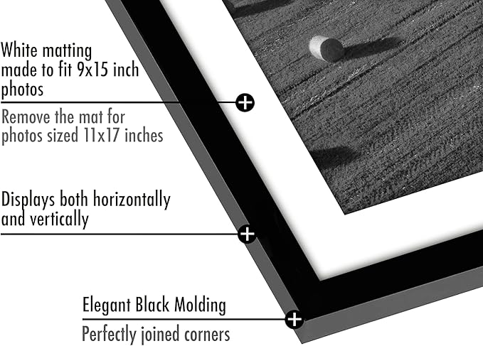 Americanflat 11x17 Picture Frame with Polished Plexiglass - Set of 5 - Use as 9x15 Frame with Mat or Display 11x17 Photo Without Mat - Galleria Collection - Picture Frames for Wall Display - Black