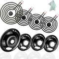 Fetechmate MP15YA MP21YA Electric Stove Burner Element Replacement Set (3) 6" & (1) 8" Black Porcelain Drip Pans Compatible with Whir-pool Electric Range Stove Top