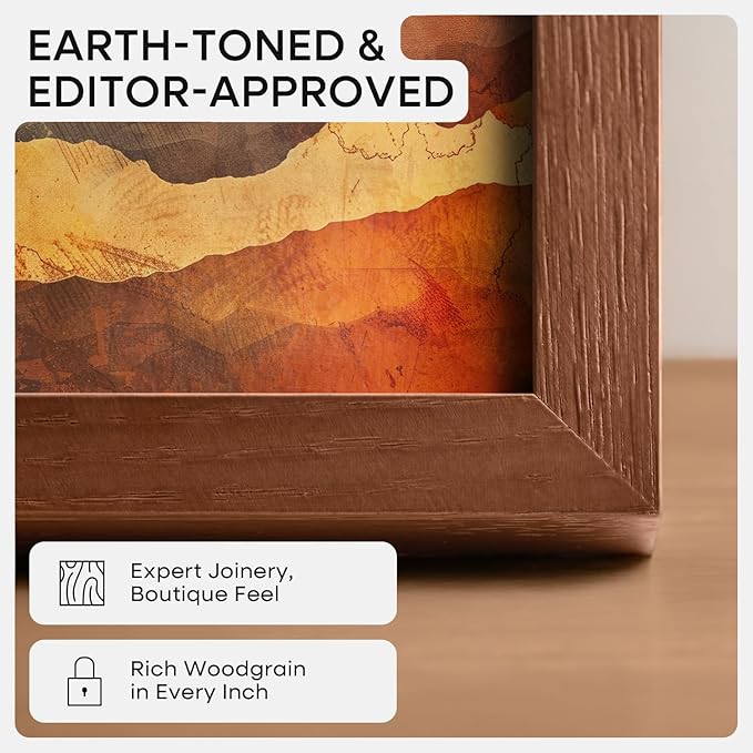 Homeforia 20x20 Brown Picture Frame, High End Dark Oak 20 x 20 Square Wood Frame with Mat 16 x 16 for Photo, 20by20 Wooden Walnut Poster Frame Matted to 16x16 Print, Tempered Glass, Wall Kit, Set of 1