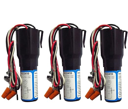 RCO410 3 in 1 Compressor Hard Start Capacitor Kit For Refrigerators & Freezers 1/4-1/3 H.P. 115VAC （3pcs）