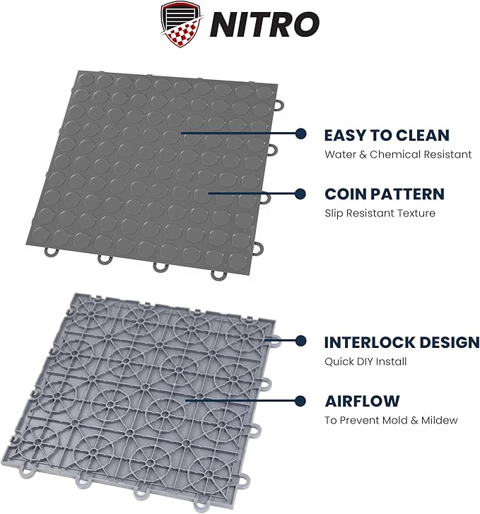 FlooringInc's Nitro 12"x12" Snap-Together Garage Flooring Tiles, Non-Slip Interlocking Plastic Floor Mat, Coin Pattern, Harley Orange, 24 Tiles, 24 Sq/Ft