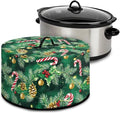 Holly Candy Cane Pinecone Print Slow Cooker Cover with Storage Pocket Stain Resistant Slow Cooker Cover for Kitchen Christmas Decor Extra Accessories Fit 6/7/8 Quart Electric Oval Crock Pot