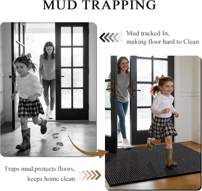 hicorfe Dirt Trapper Indoor Doormat,20"x32" Welcome Door mat,Non Slip Backing Washable Door Mats,Absorbent and Resistant Low-Profile Entrance Inside Floor Mat for Front Back Door,Entryway (Black)