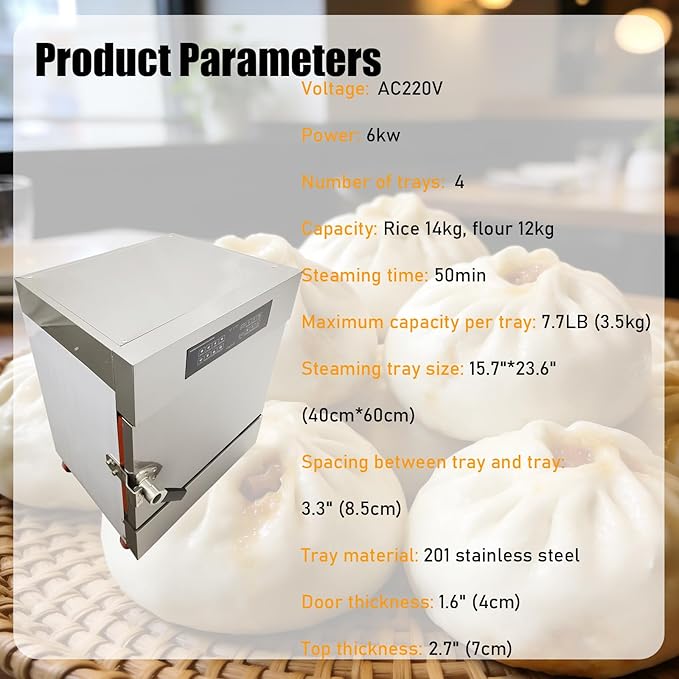 220V Commercial Intelligent Electric Steaming Cabinet 4 Tray Rice Steaming Box 6KW 201 Stainless Steel