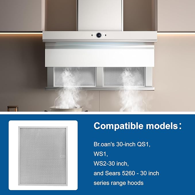BPS1FA30 Range Hood Filter by ENKTIK 11.8" x 14.3"Compatible with NuTone Allure & Broan Stove Hood Vent Filter Fits QS1 QS2 30" Hoods - Replacement 99010299 -Blocks Grease & Filters Oven Air (4-Pk)