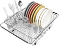 Sink Dish Drainer Rack, Expandable 304 Stainless Steel Dish Drying Rack Organizer with Stainless Steel Utensil Rack, Adjustable 15.35" to 20.47" Inside The Sink (up to 13 Upright Utensils).