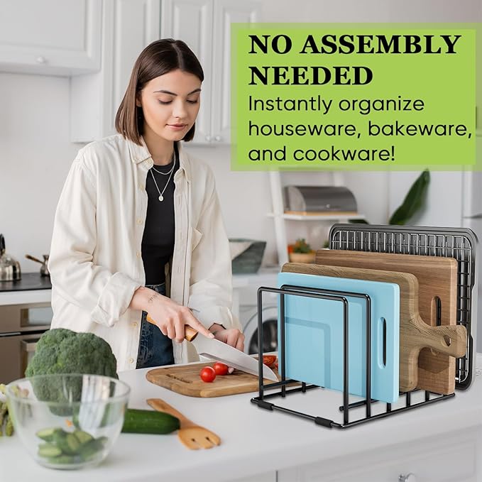 2-Pack Baking Sheet Organizer Rack – 5-Slot Bakeware & Cookie Tray Holder for Kitchen Cabinet or Countertop, Stainless Steel Cutting Board Rack with Rust-Resistant Frame & Anti-Slip Feet
