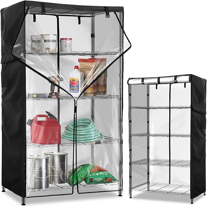 Wire Shelf Cover,600D Heavy Duty 100% Waterproof Shelf Covers for Wire Shelving,Outdoor Storage Shelves Cover for Metal Rack,48" W x 20" D x 72" H,Black with Clear Front