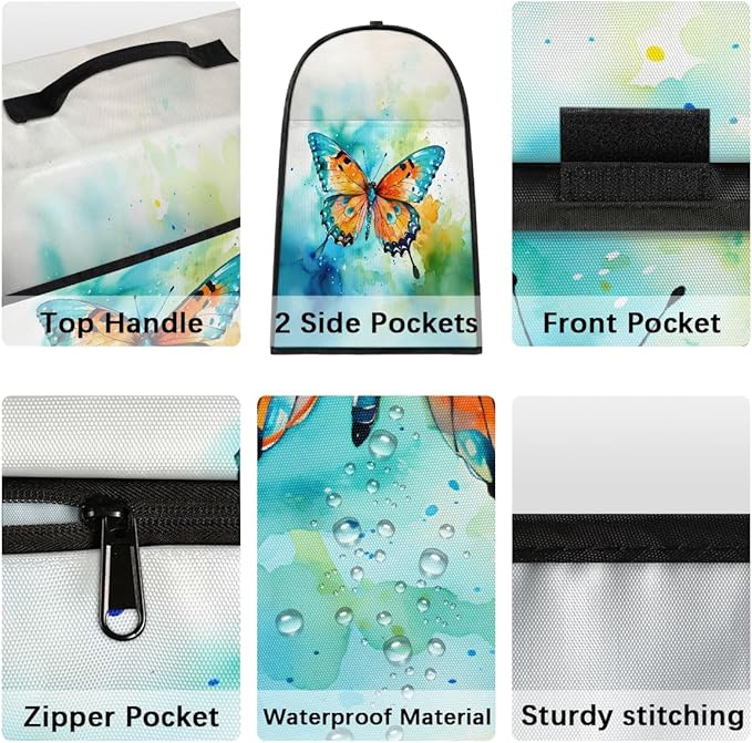 Kitchen Aid Mixer Cover Watercolor Butterfly Animal Stand Mixer Cover Compatible with 6-8 Quarts Stand Mixers, Dust Covers with Zipper Pocket Foldable Washable Kitchen Aid Organizer Bag