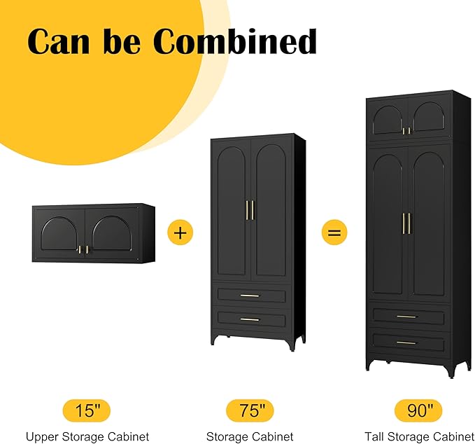 Kitchen Pantry Cabinet，90" Storage Cabinets with Doors and Shelves,Metal Pantry Cabinet with 2 Drawers,White Kitchen Cupboard for Livingroom,Pantry, Bathroom