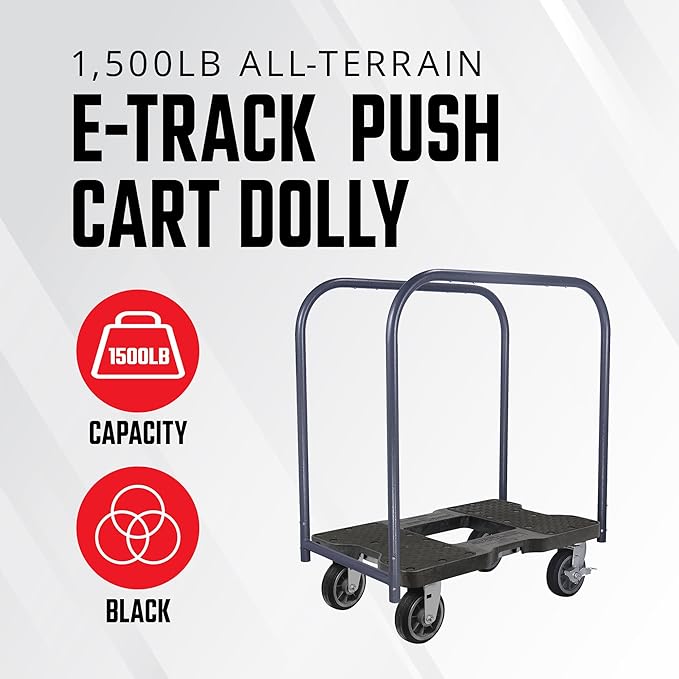 SNAP-LOC, All Terrain, Moving Dolly 4 Wheels Panel Cart with Panel Bars, Heavy Duty Dolly Cart, 6 Inch Casters, E Strap Attachment Included, 1,500 lb Capacity, Made in USA, Black