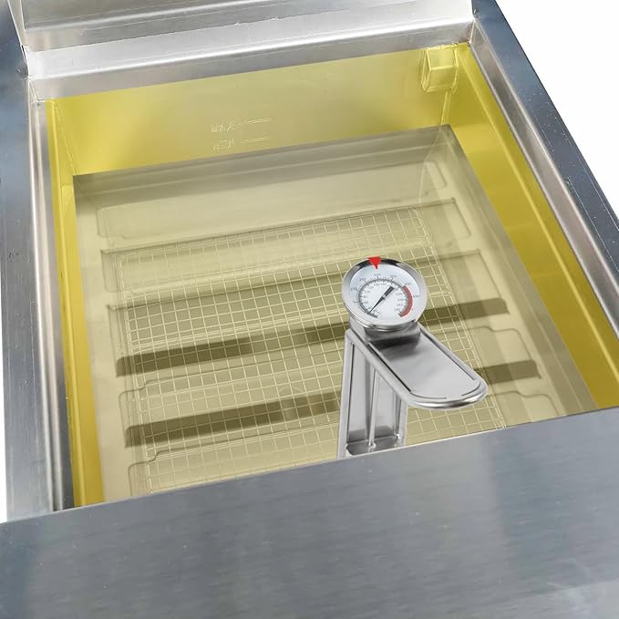 Commercial TK45 Deep Fryer Filter, 13.5" x 13.5" 304 Stainless Steel Filter Screen with Thermometer, Extend Oil Life by 40%, 550 Micron Skimmer Fryer Strainer for Kitchens & Restaurants