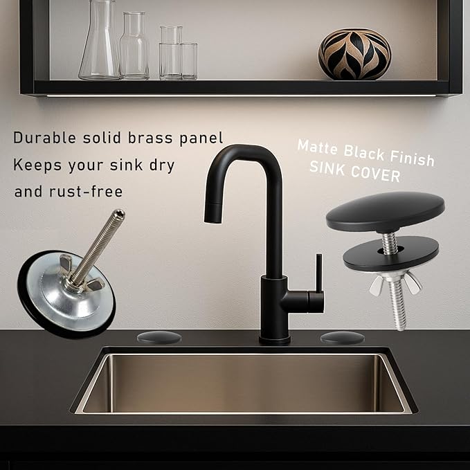 2 Pcs Solid Brass Kitchen Sink Hole Cover, 2 Inch Faucet Hole Cover, Matte Black Finish Tap Hole Plate Stopper Cover, Countertop Hole Cover for Kitchen and Bathroom Sinks (Matte Black)